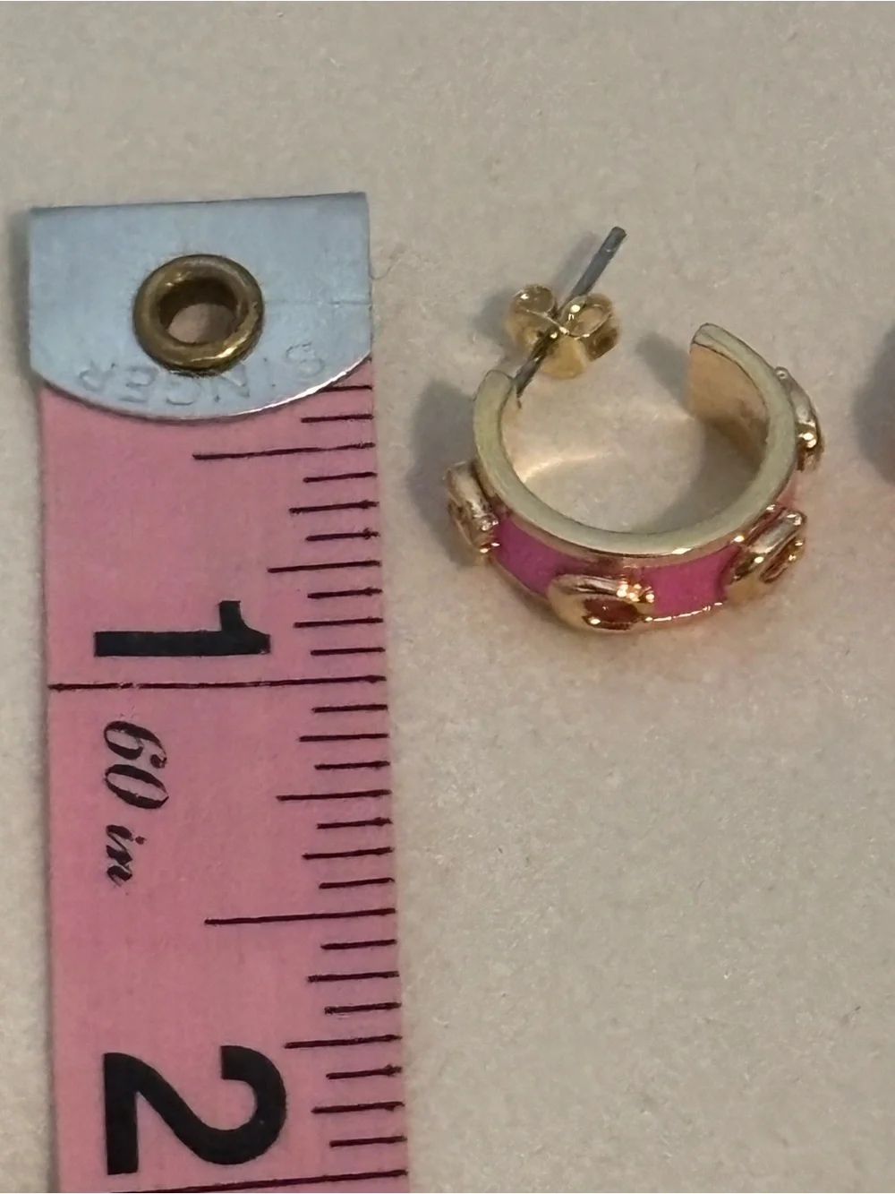Coach Pink Enamel Signature C Gold Tone Huggie Hoop Earrings NWT Display - Picture 5 of 10